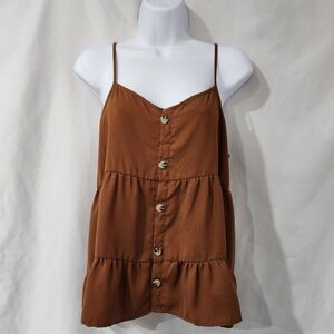Paper Crane Womens Strappy Top Size M Brown‎ Indie Forest Boho Peasant Tiered